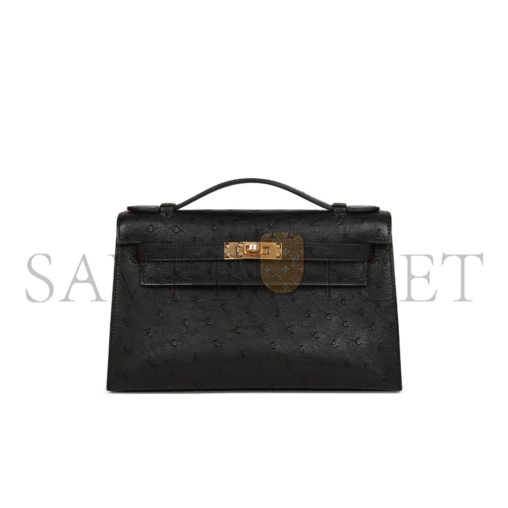 HERMÈS MASTER OSTRICH KELLY POCHETTE BLACK (22*14*7cm) 